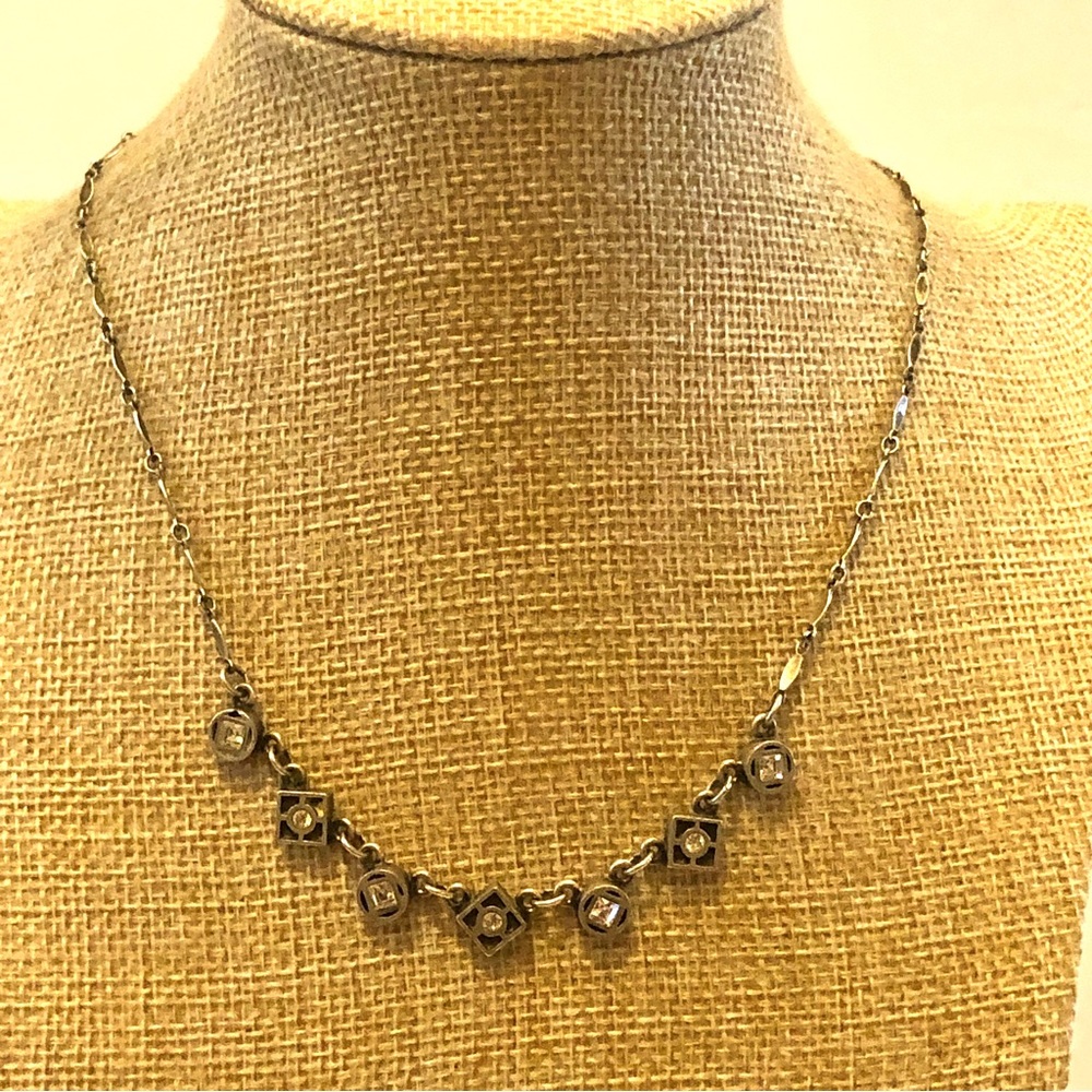 Myka Necklace silver tone w/ clear Swarovski crystals -circles & squares design